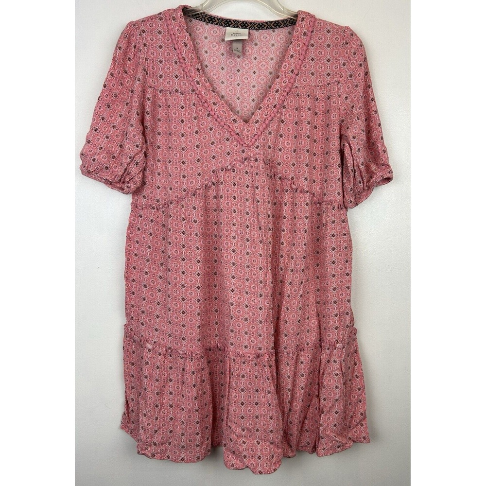 Knox Rose Mini Dress Womens S Pink Floral Tiered Babydoll Gauzy Flowy Boho